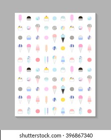 Template with different ice cream. Design for cover, placard, brochure. Vector