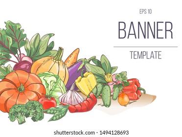Template with different vegetables. Autumn background 
