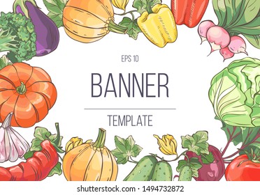 Template with different vegetables. Autumn background 