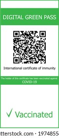 Template of digital green pass. The holder of this certificate has been vaccinated against