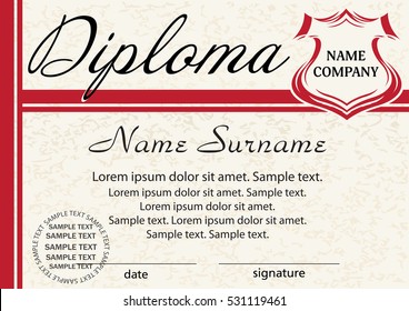 Template diploma or certificate. Elegant red design. Vector illustration