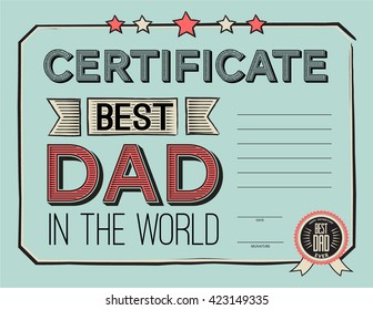 template diploma congratulations for father's day in vintage retro style. vector illustration. World's best dad certificate template.