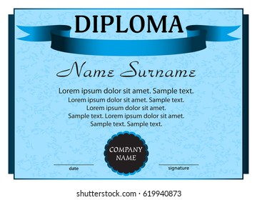 Template diploma. Elegant blue design. Vector illustration.