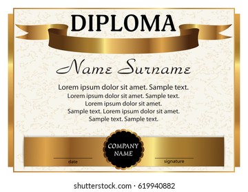 Template diploma. Elegant gold design. Vector illustration.