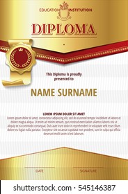 Template of Diploma with golden badge and elements