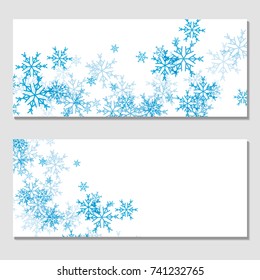 Template for discount card, coupon, corporate certificate, ticket, gift voucher. 
Blue christmas background with snowflakes . Vector. Abstract snow for Happy New Year.