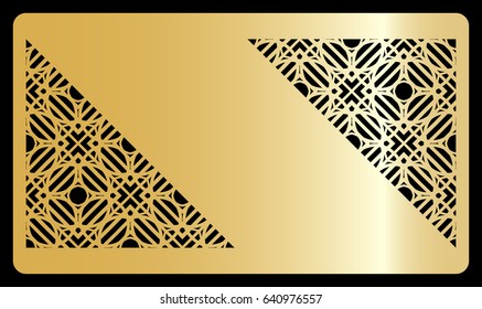 template for discount card, with cut out geometrical pattern vector illustration. gold design