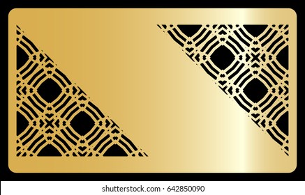 template for discount card, with cut out geometrical pattern vector illustration. gold design