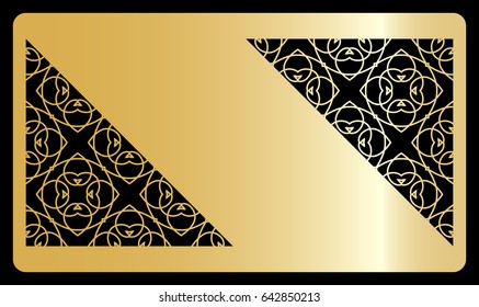 template for discount card, with cut out geometrical pattern vector illustration. gold design