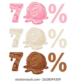 template of discount options for sale namely 70 percent with melting ice cream scoops, melting discounts