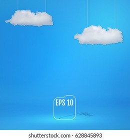 Template for display or montage of product. Clouds and blue color studio room  background. Business backdrop.  Vector illustration
