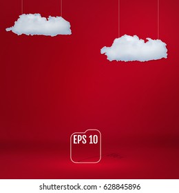 Template for display or montage of product. Clouds and  red color studio room  background. Business backdrop.  Vector illustration