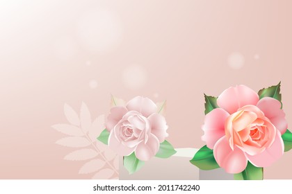 Template Display stand decorated with roses on bokeh background