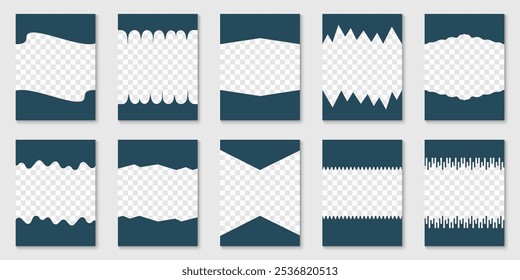 Template Divider Header for App, Banners or Posters. Set of Separator shapes for Website. Abstract Curve Lines, Wave Frame for Web Page. Isolated Vector Illustration.