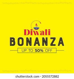 Template of Diwali Bonanza Upto 50% off, Creative Design of Diwali Bonanza