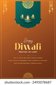 Template of Diwali festival poster design with Lamp, lights and flowers background.