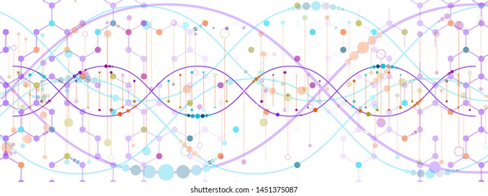 The template DNA molecule. Scientific concept. Hexagonal molecules on the background of a spiral DNA strand. Vector illustration.