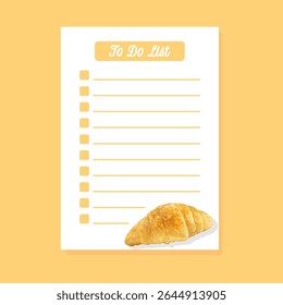 template to do list with croissant watercolor illustration 