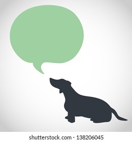 Template with dog silhouette and speech bubble on white background. Dachshund. Vector illustration.