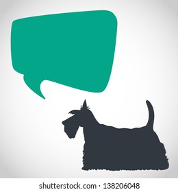 Template with dog silhouette and speech bubble on white background. Scottish terrier. Vector illustration.