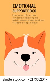 Template with a dog for a veterinary clinic, an emotional support service  animal. Vector illustration in a flat style.