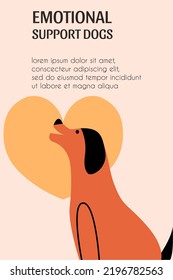 Template with a dog for a veterinary clinic, an emotional support service  animal. Vector illustration in a flat style.