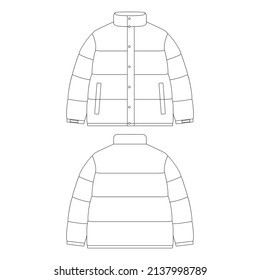 Template down jacket vector illustration flat design outline clothing collection svg