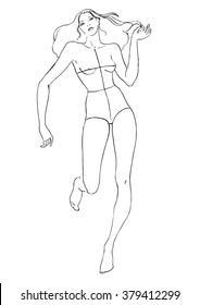 Template for drawing models of clothes. Silhouette of a running girl.