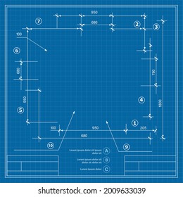 Template drawing plan blueprint scheme with dimensions, strings, and geometry of the draft chart. For an industrial project to illustrate a presentation.
