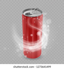 Template for Drink package design, Aluminum can of Red color, Ice drink metallic can. Realistic Vector illustration