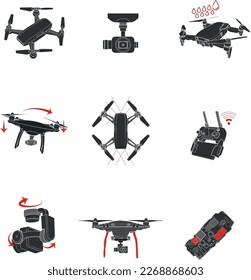 Template Drone Logo, icons set. Logos templates of flying drones, Drone Photo Logo Design Template, drone logo vector simple design, drone logo template vector icon.