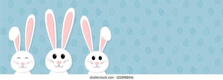 Template of an Easter banner with happy bunnies. Vector.