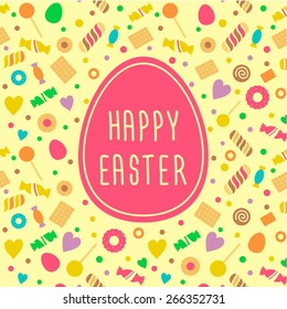Template Easter card or banner. Pattern of sweets and easter egg. vector