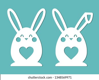 Template Easter eggs in the form of rabbits. Picture for cutting paper, laser cutting or plotter. Vector