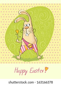 Template Easter greeting card with Easter bunny and eggs