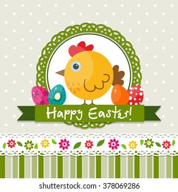 Template Easter greeting card, chick, vector illustration