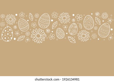 Template of Easter greeting card with eggs and flowers. Vector