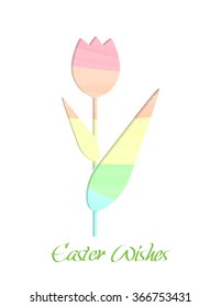 Template Easter greeting card with hand drawn watercolor pattern, vector illustration. Card with Easter flower