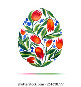 Template for Easter  greeting card or invitation. Happy Easter! Watercolor flower tulips egg
