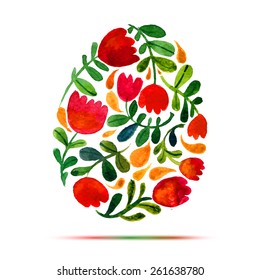 Template for Easter  greeting card or invitation. Happy Easter! Watercolor flower tulips egg.