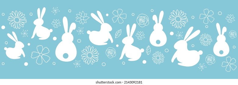 Template of Easter header with bunnies and flowers. Vector