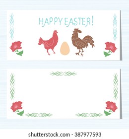 Template. Easter. Postcard with a picture of a chicken, rooster, eggs. There is room for text.