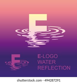 Template E-brand-name companies. Corporate style for the letter E: logo, background. Creative logo letter in the reflection in the water