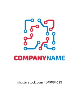 Template of electronics logotype. Computer branding elements. Technology symbols