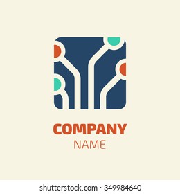 Template of electronics logotype. Computer branding elements. Technology symbols