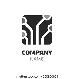 Template of electronics logotype. Computer branding elements. Technology symbols