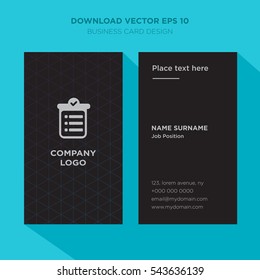 Template of elegant business card for services company with gray book for notes vector on black background, vertical with cyan long shadow