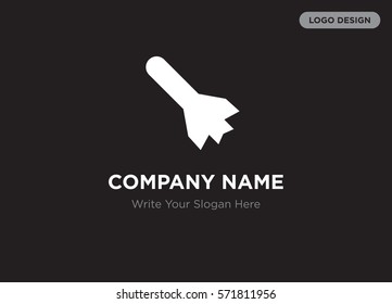 Template of elegant business logo for astronomy, science company with white rocket vector on black background