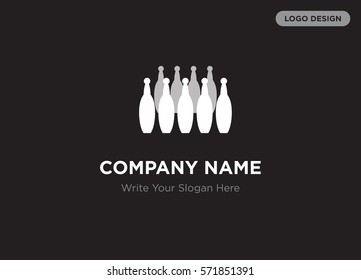 Template of elegant business logo for bowling, entertainment company with white bowling pins vector on black background, elegance