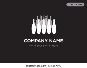 Template of elegant business logo for bowling, entertainment company with white bowling pins vector on black background, elegance
